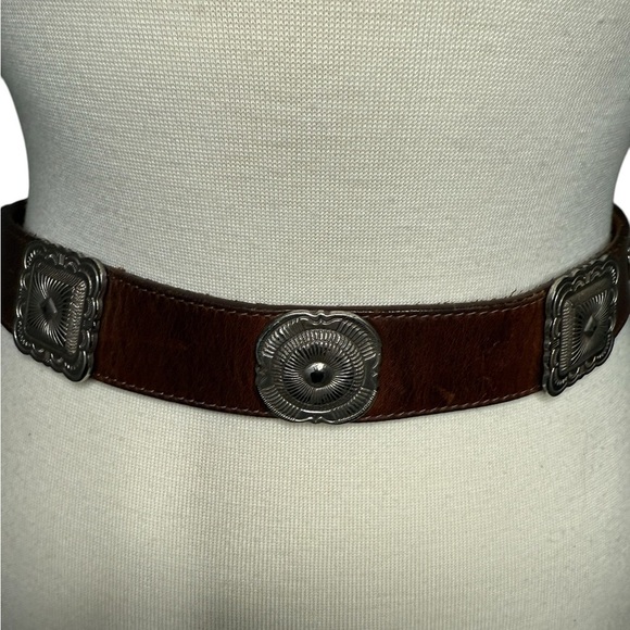 Vintage Leather Cowboy Concho Style 1992 Brown Belt - Picture 4 of 10